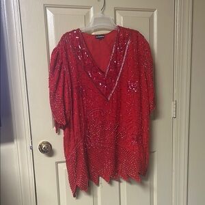 Red Sequin Embellished Women's Top